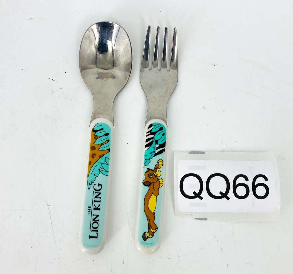 Vintage 90s Disney Lion King Kids Fork & Spoon Set Blue Stainless Steel